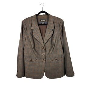 Lane Bryant Jacket Blazer Womens 22 Brown Plaid Stretch Business Career Office